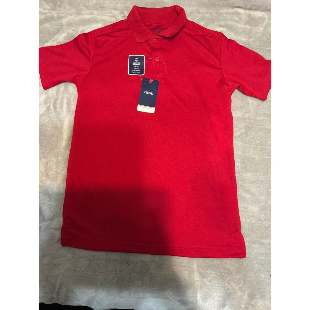 IZOD Boys Red Performance Polo Shirt Short Sleeve Moisture Wicking Size M 10-12